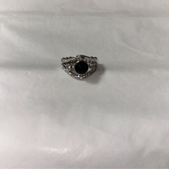 Silver Tone Black Rhinestone Expanding Ring - Picture 6 of 8